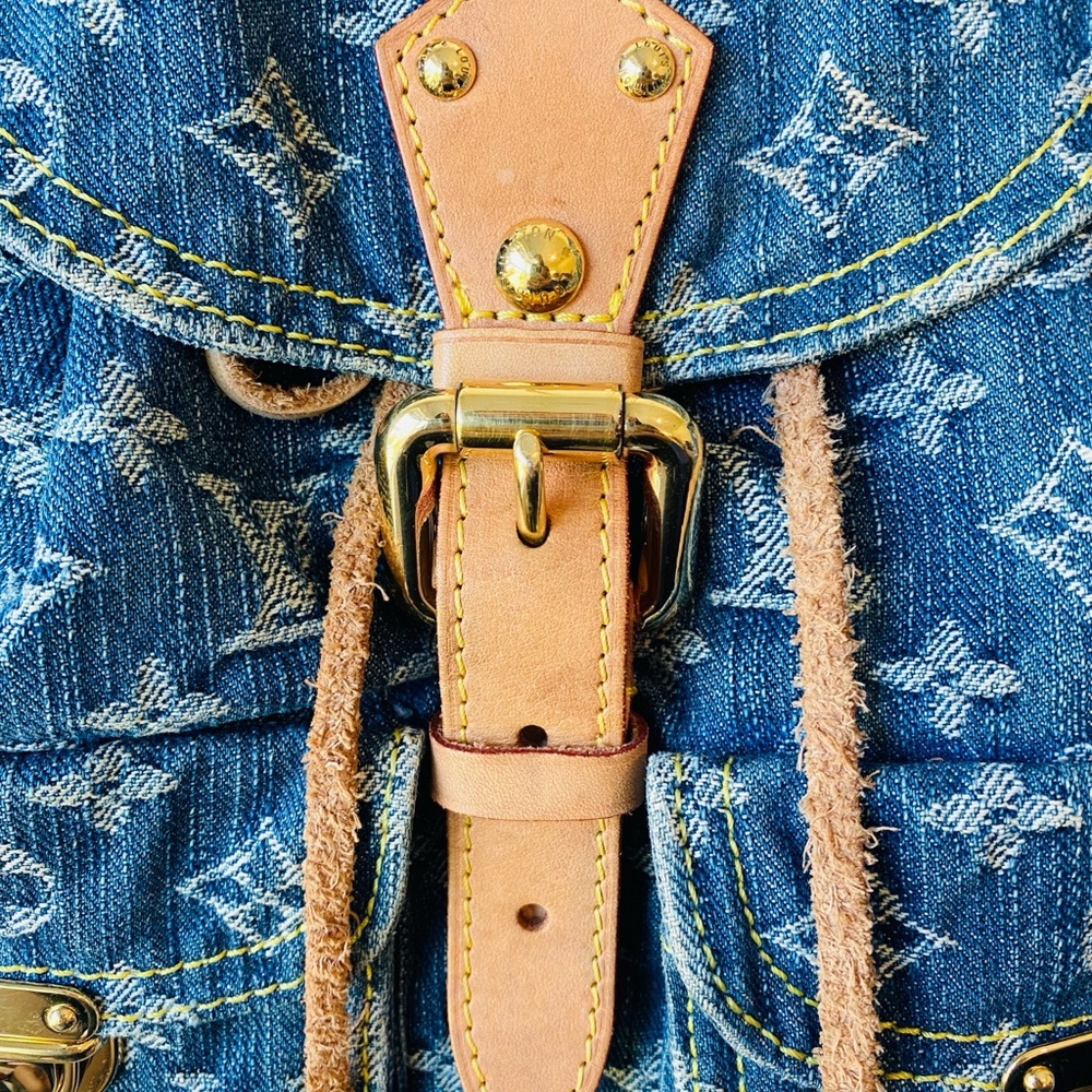 Louis Vuitton Denim Monogram Backpack with Tan Leather Accents - Picture 11 of 15